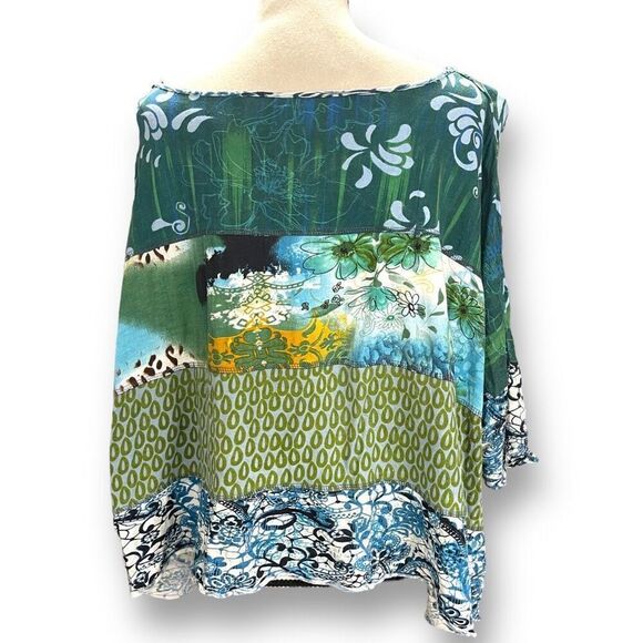 Bila Women's Mixed Print Loose Fit Cropped Blouse Top Green XL - Picture 2 of 12